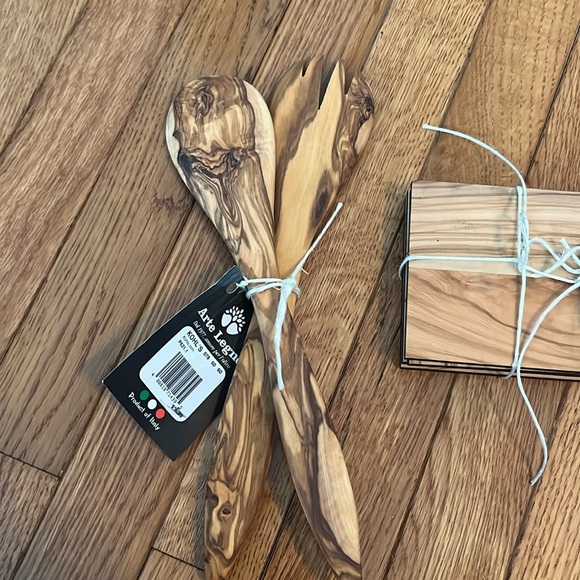 Arte Legno Serving Utensils and Coasters Solid Olive Wood Italy Hosting Dining - Picture 5 of 6